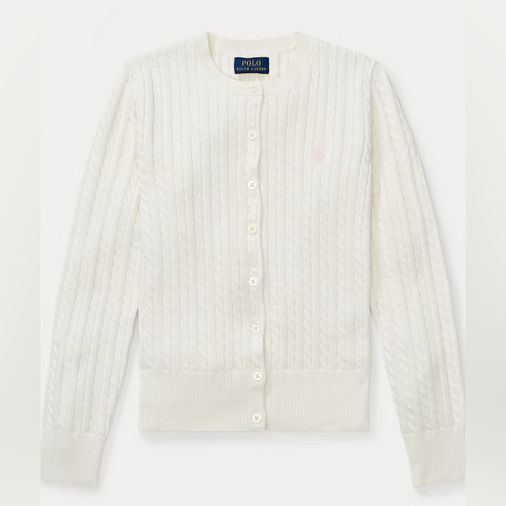 Polo by Ralph Lauren White Cable Knit Cardigan Sweater Girls Sz. 16